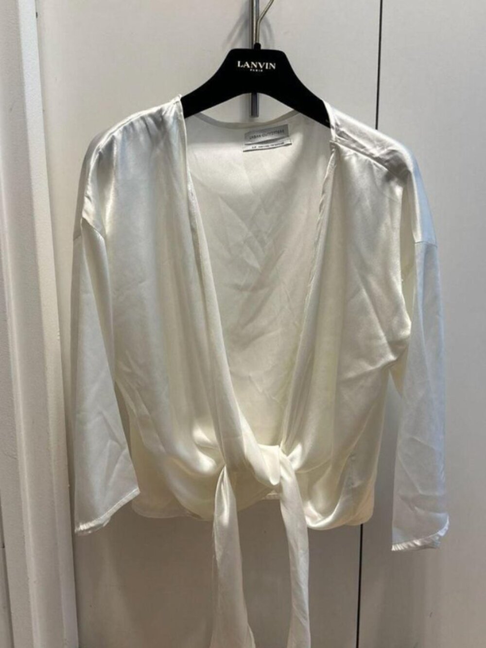 Urban Outfitters Satin Tie-Front Long Sleeve Blouse White